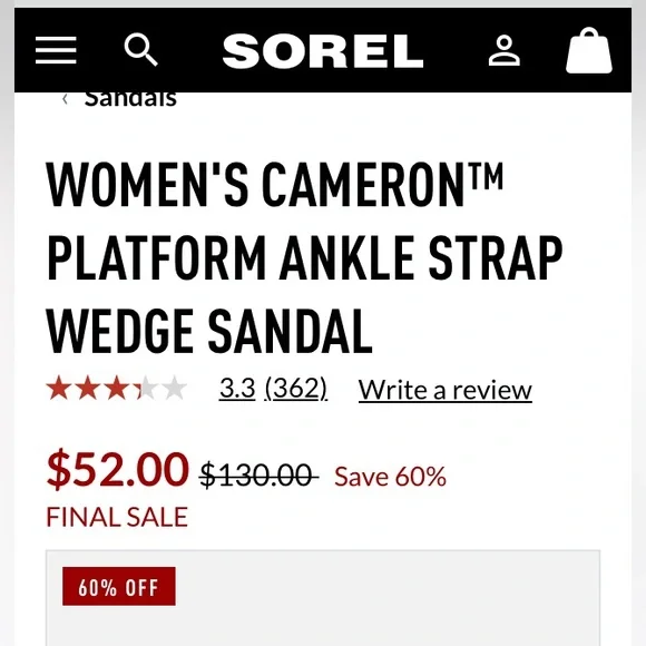 Sorel WOMEN'S CAMERON™ FLATFORM ANKLE STRAP WEDGE SANDAL sz 6.5 - Picture 2 of 13